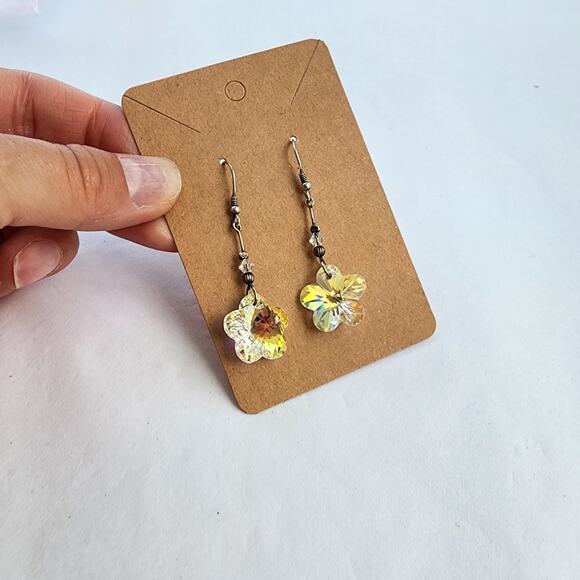 Handmade Sterling Silver Swarovski Crystal Earrings Dangle Long Crystals Flower - Picture 6 of 6